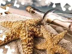 Butelka, Rozgwiazda, Plaża, List, Piasek