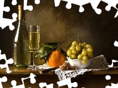 Winogrona, Butelka, Wino, Pomarańcza