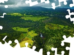 Wodospad, Lasy, Panorama, Pagórki