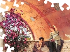 Rzeźby, Kobiety, Lawrence Alma-Tadema, Kwiaty, Obraz
