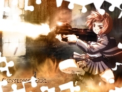 karabin, strzał, Gunslinger Girl, spódniczka, kobieta