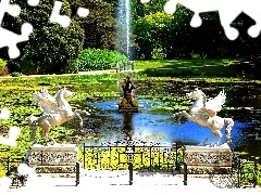 Rzezby, Fontanna, Park, Staw