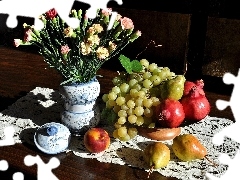 Granaty, Winogrona, Goździki, Misa