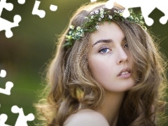 Kwiatki, Wianek, Dziewczyna, Portret, Blondynka