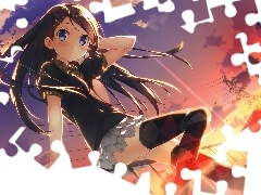 Zachód, Słońca, Anime, Dziewczyna, Manga