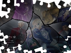 postacie, ludzie, Fate Stay Night, napisy, zbite szkło