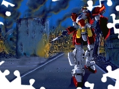 miasto, robot, Gundam Wing, ruiny, zniszczenie