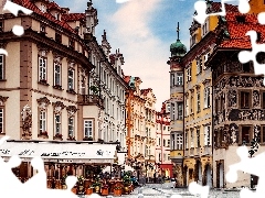 Praga, Kawiarnia, Kamienice, Czechy, Uliczka
