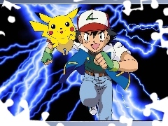Ash, pioruny, Pikachu