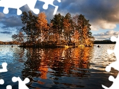 Vuoksa, Drzewa, Jezioro, Finlandia, Wysepka