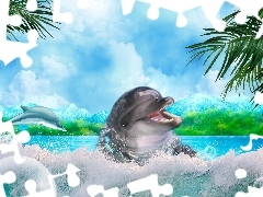 Art, Palmy, Delfin, Morze