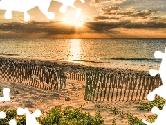 Słońca, Zachód, Morze, Plaża
