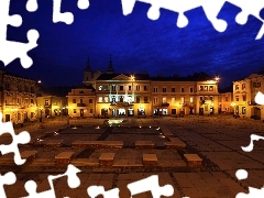 Polska, Noc, Piotrków Trybunalski, Rynek Trybunalski, Stare