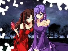 noc, dziewczyny, las, Fate Stay Night