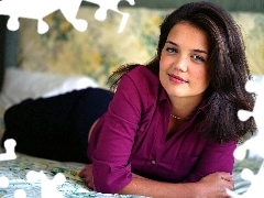różowa, koszula, Katie Holmes
