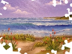 Plaża, Fale, Morze