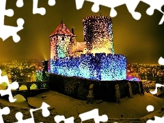 Będzin, Iluminacje, Zamek, Kolorowe