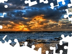 Chmury, Zachód Słońca, Ocean