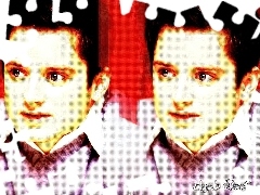 niebieskie oczy, biała koszula, Elijah Wood
