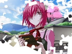 droga, apaszka, dom, Elfen Lied, dziewczyna, pudełko