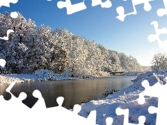 Rzeka, Drzewa, Śnieg