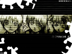 twarze, chińskie znaki, Serial Experiments Lain