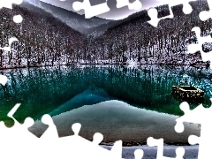 Wzgórza, Zima, Las, Jezioro