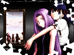 napisy, lustro, Fate Stay Night, dziewczyny