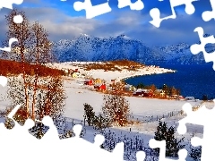 Domy, Czerwone, Zima, Norwegia, Góry