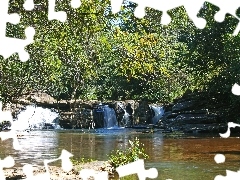 Park, Woda, Kaskada, Drzewa