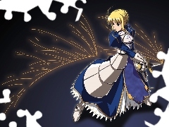 suknia, miecz, Fate Stay Night, dziewczyna