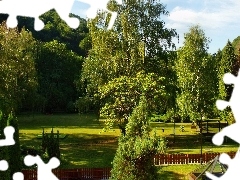 Lato, Zieleń, Park, Płotek