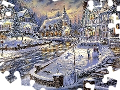 Miasto, Świąteczny, Widoczek, Zimowy
