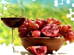 Wino, Kieliszek, Granaty, Winogrona