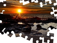 Słońca, Zachód, Morze, Plaża