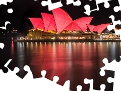 Światła, Sydney, Opera, Noc, W