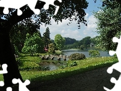 Stourhead, Ogród, Mostek, Anglia, Jeziorko