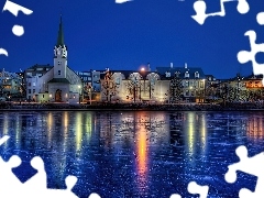 Reykjawik, Miasto, Zamarznięte, Islandia, Jezioro