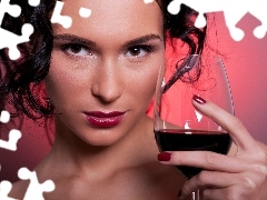 Wino, Czerwone, Modelka, Makijaż