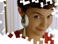 czerwona bluzka, łyżka, Audrey Tautou