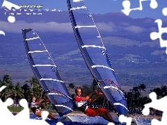 żagiel , deska, Windsurfing, morze, Krajobraz