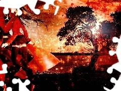 facet, kobieta, Fate Stay Night, zakochanie, drzewo
