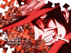okulary, kapelusz, Hellsing, twarz, zęby