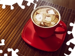 Ludziki, Kawa, Czerwona, Coffee Art, Filiżanka