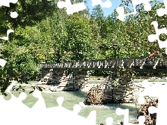 Rzeka, Drzewa, Mostek