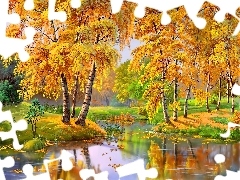 Rzeka, Drzewa, Jesień