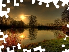 Słońca, Zachód, Jesień, Jezioro