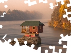 Drzewa, Jeziorze, Domek, Na