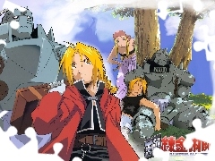roboty, ludzie, drzewo, Full Metal Alchemist