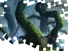 drzewo, strzały, The Witcher, las, tarcza
